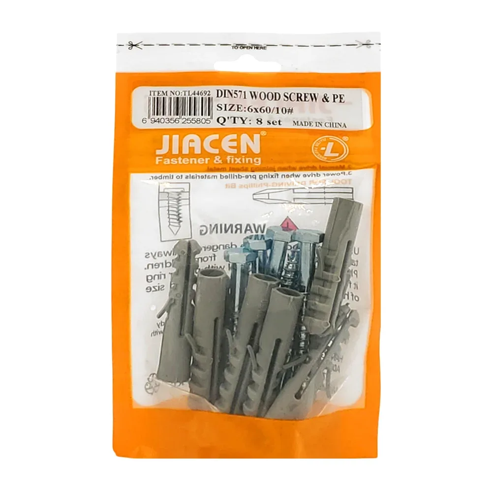 Paquete con 8 taquetes de plástico jiacen del #10 y 8 tornillos para madera