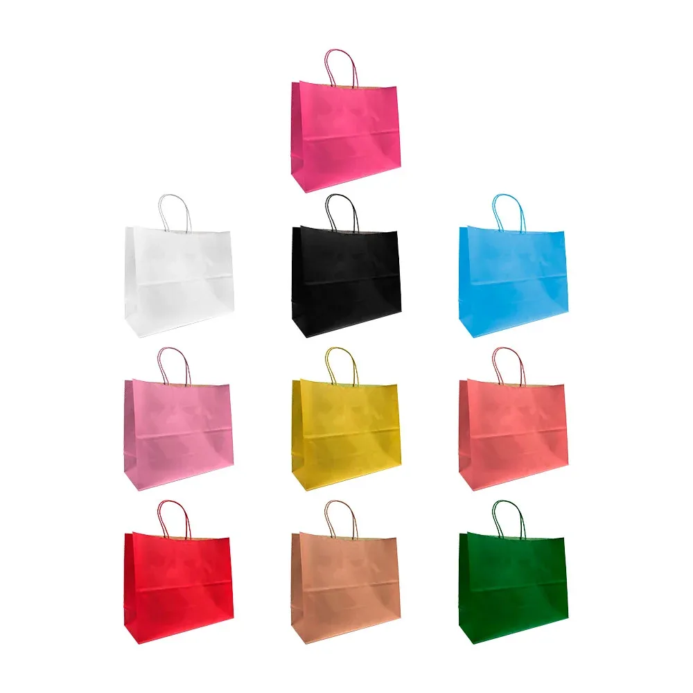 Bolsa de regalo 30x27x12cm, papel kraft con asa, variedad de colores / QLD0007