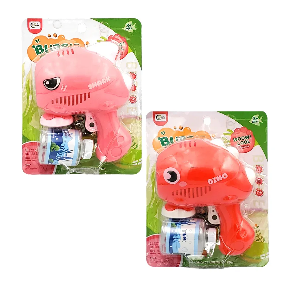 Pistola lanza burbujas infantil con diseño de animal + botella con jabón