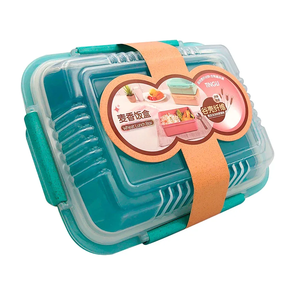 Tupper rectangular de plástico con 2 compartimientos y cubierto, variedad de colores / tingli / 2218-8122
