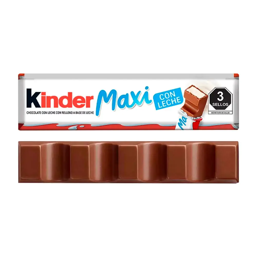 1pza Barrita kinder maxi de chocolate con leche y relleno a base de leche, 21g