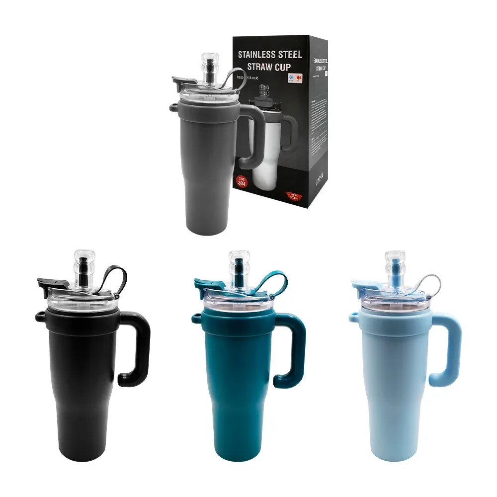 Vaso termo liso de 1200ml + doble boquilla y asa, con protección de popote