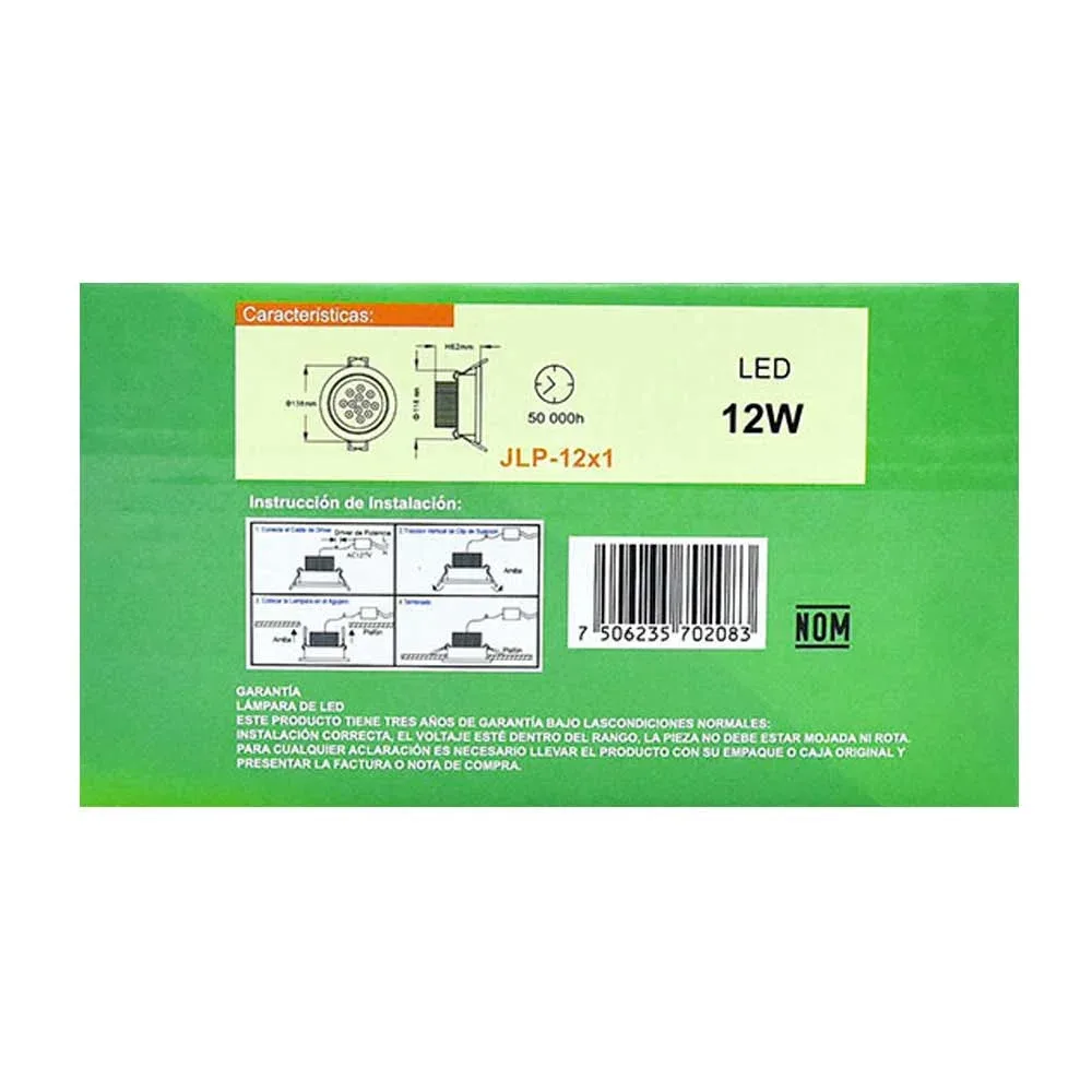 Lámpara led 7w empotrable luz dirigible orilla satinada, luz blanca. jlp-12x1s/b marca jwj
