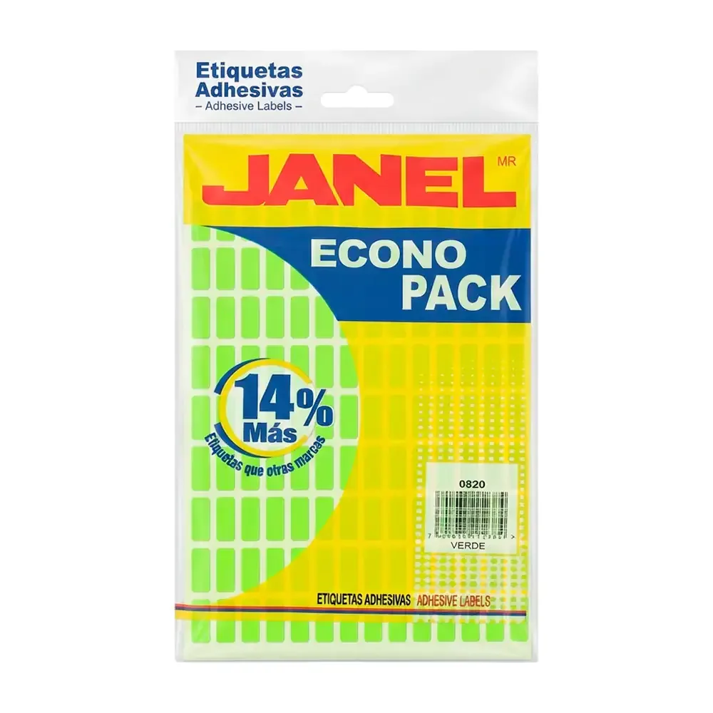 Paquete con 1008 etiquetas janel de 8x20mm en color verde / 0820 / 3692