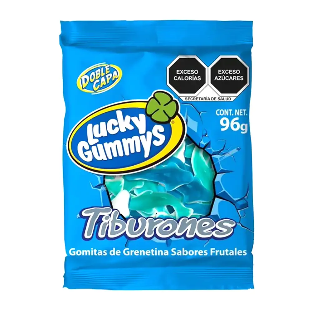 Bolsa con tiburones lucky gummy de doble capa, 96gr / 122412