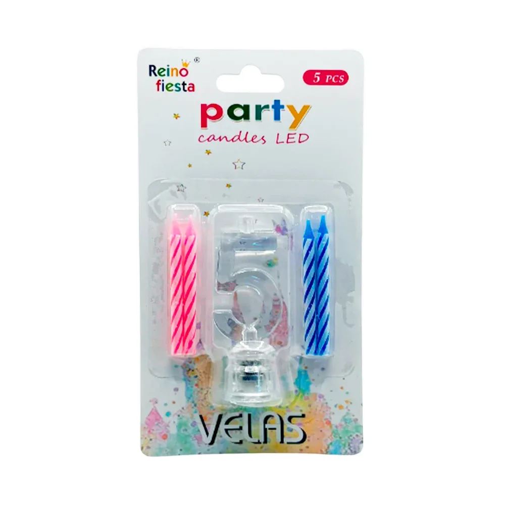 Portavelas número 5 transparente led + 4 mini velas / 50462