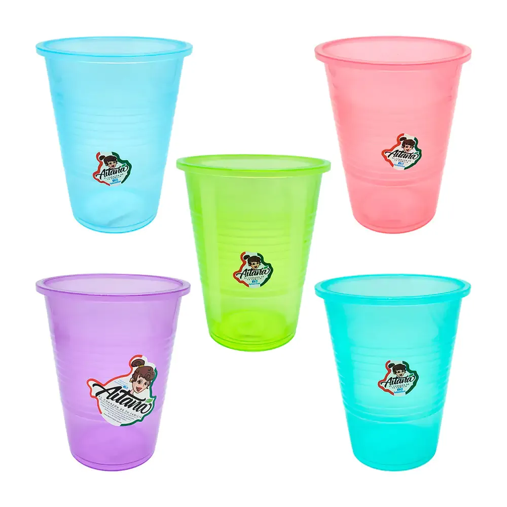1pza Vaso de plástico aitana translúcido con líneas horizontales en relieve, 500ml, varios colores
