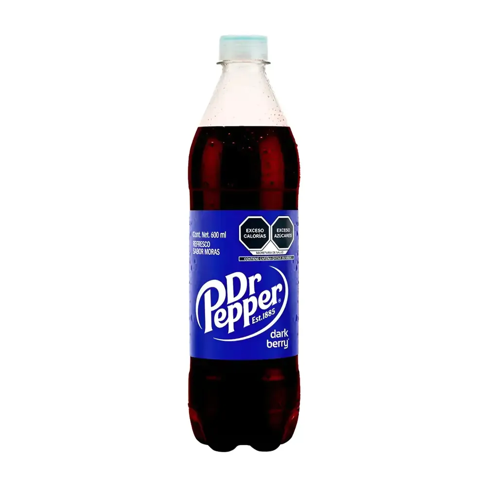 1pza refresco dr pepper sabor mora azul, botella de 600ml / pepper.berry