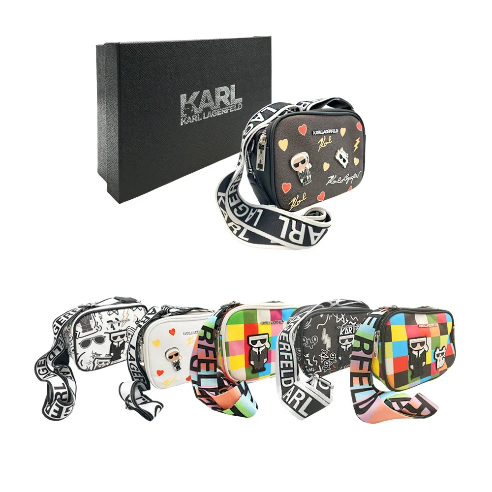 Bolsa kl, con doble cierre, estampado monograma + correa estampada, variedad