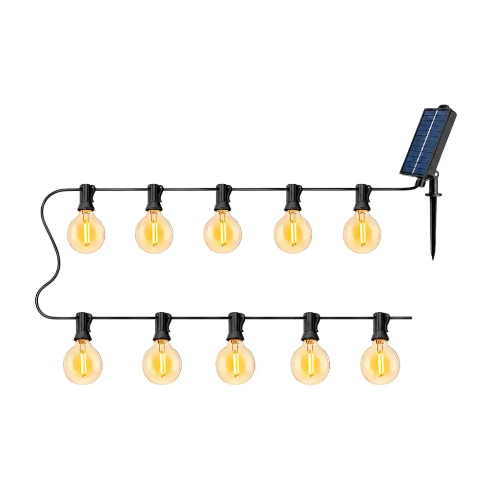 Serie de luz - guirnalda solar g40 de luz cálida con 10 focos - sockets y encendido automático, 7.5m