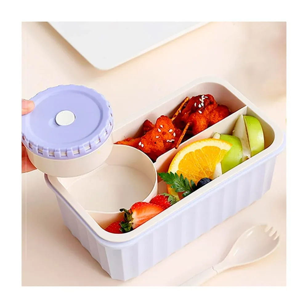 Tupper rectangular de plástico con 4 compartimentos + cubierto, variedad de colores / delicious life / 7093
