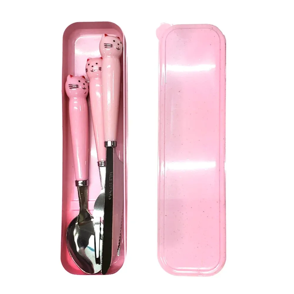 Juego de 3 cubiertos de metal con diseño + estuche, variedad de modelos / cu18