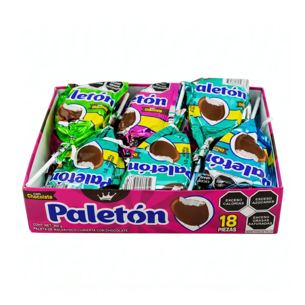 Charola con 18pzas de paleta de malvavisco cubierta de chocolate corona 360g / 261039