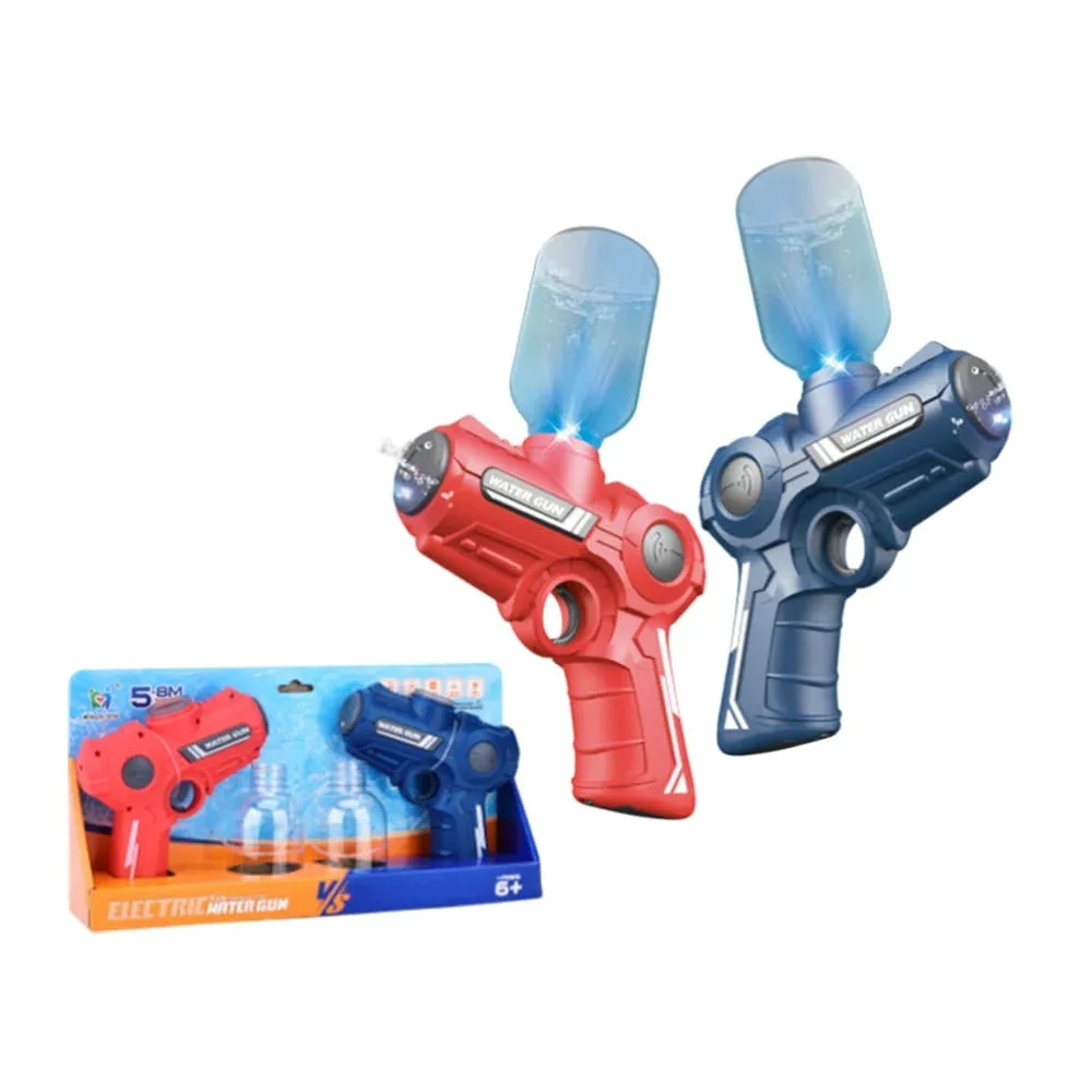 Paquete con 2 pistolas de agua eléctricas + recipientes de plástico, variedad de colores / electric water gun 15cm / 9009c