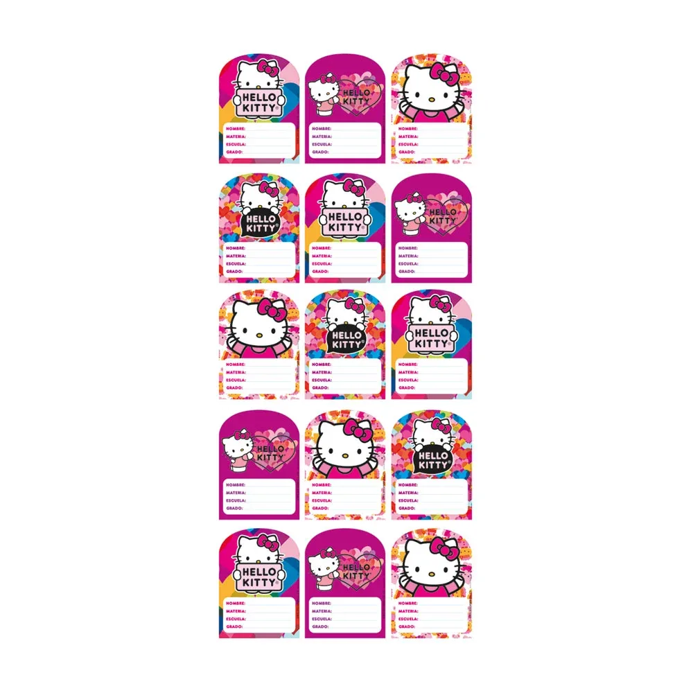 Planilla de 15 etiquetas escolares granmark con diseño de hello kitty
