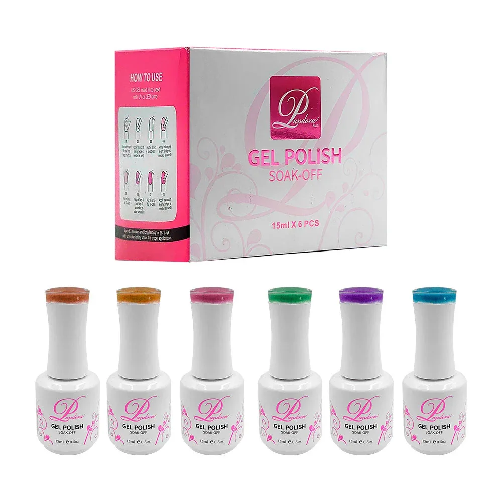 Set de 6 gel polish pandora con textura de peluche, 15 ml, soak-off, variedad