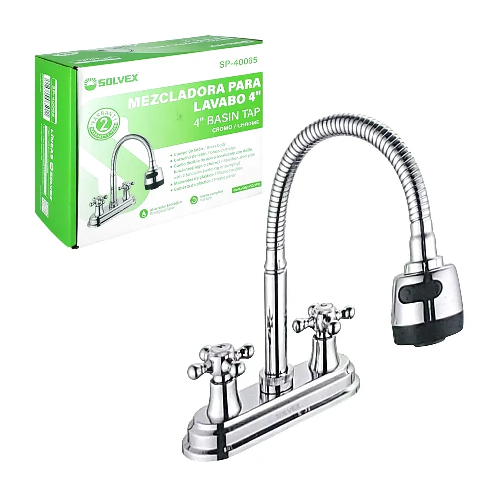 Mezcladora para lavabo de 4in con extensión flexible boquilla de doble función / sp-40065 / mezcladora solvex