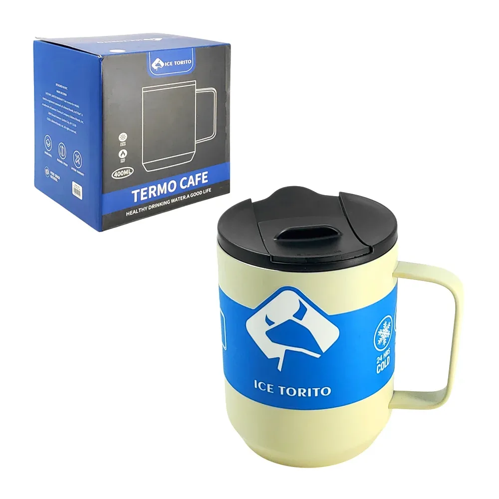 Taza termo metálico de acero inoxidable con diseño liso y capacidad de 400ml