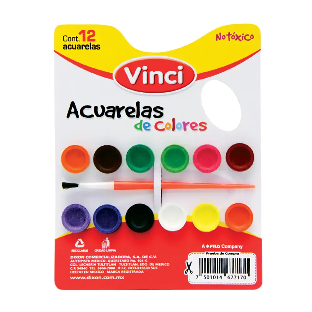 Paleta con 12 acuarelas vinci redondas de colores + pincel
