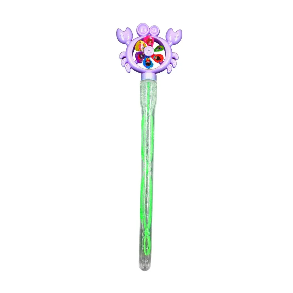1pza Vara transparente con jabón para hacer burbujas + diseño de cangrejo con molino de viento, 43cm, variedad de colores