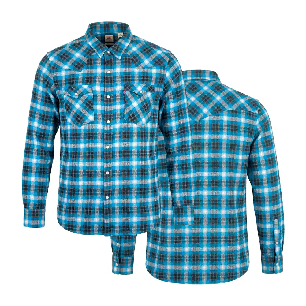 Camisa levis original de franela, cuadros chicos azules con negro, variedad