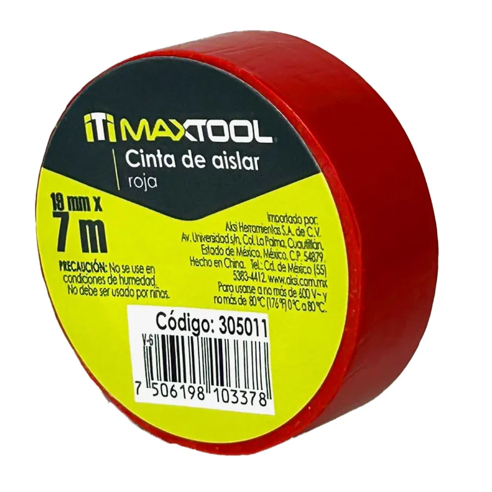 1pza Cinta aislante maxtool en color rojo, 19mmx7m / 305011