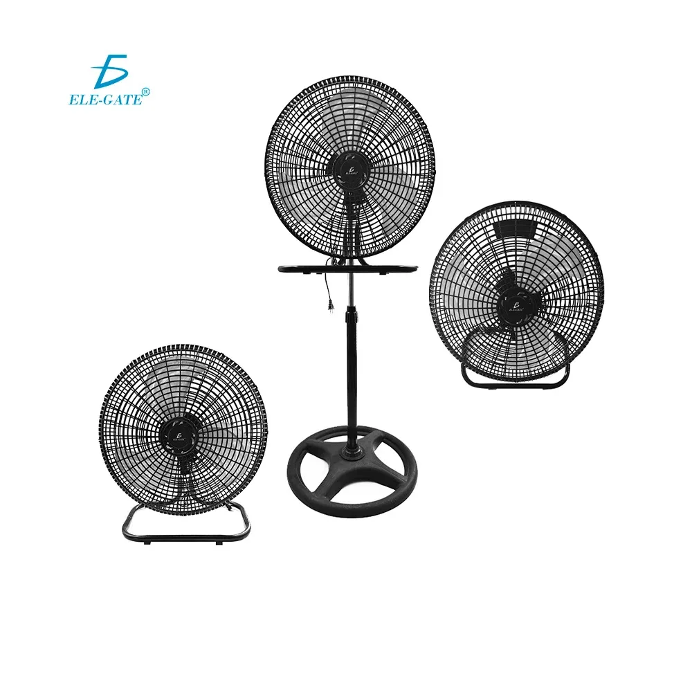 Ventilador 3 en 1 de 18 pulgadas con pedestal, soporte de piso, soporte de pared, aspas aerodinámicas metálicas, rejilla plástica y 3 velocidades / clr.76