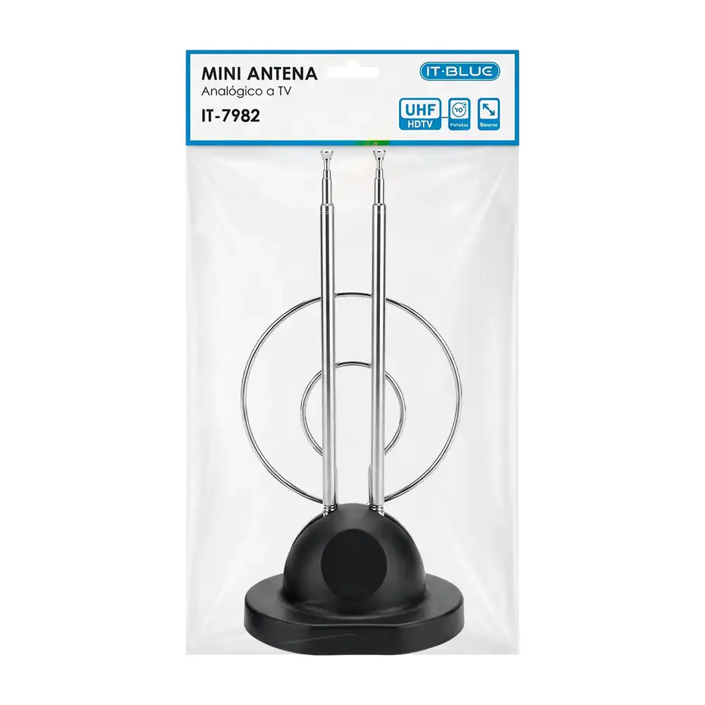 1pza Antena metálica para tv de tipo conejo plegable, con entrada coaxial