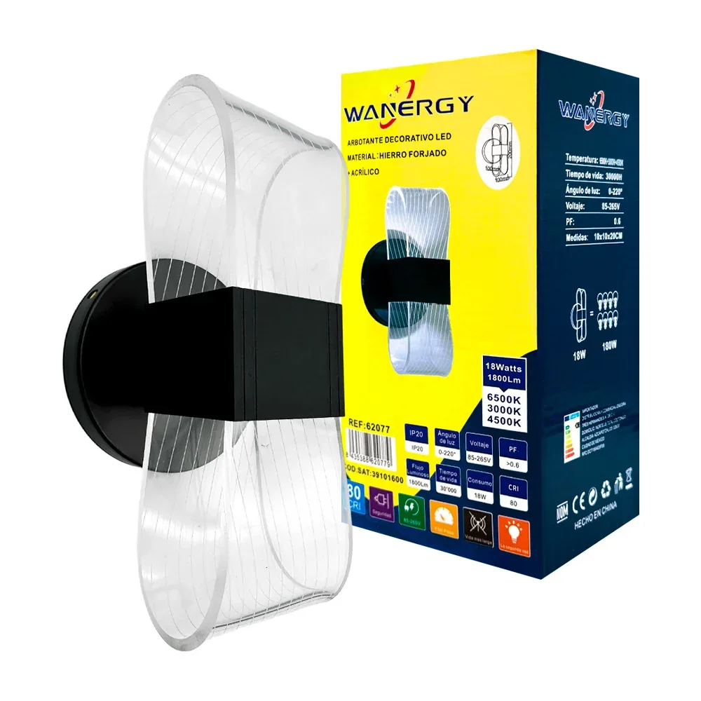 Lámpara arbotante decorativo led de acrílico en forma alargada con líneas y base metálica, 18w y protección ip20 / 62077