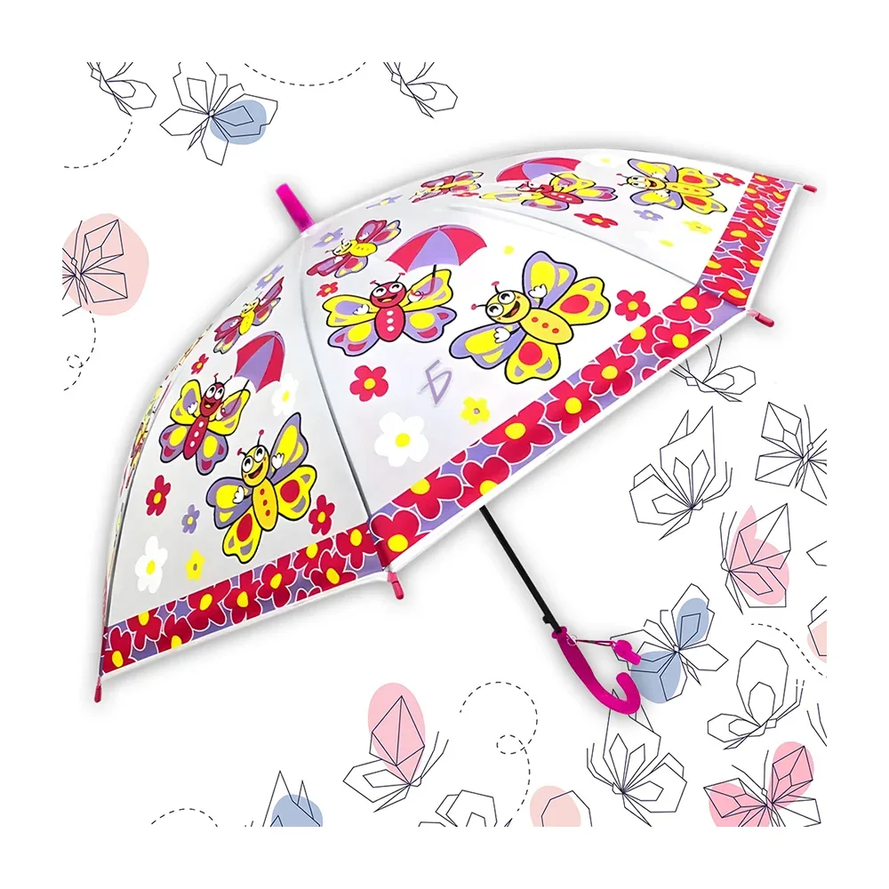 Paraguas infantil de tela impermeable con diseño de mariposas y silbato