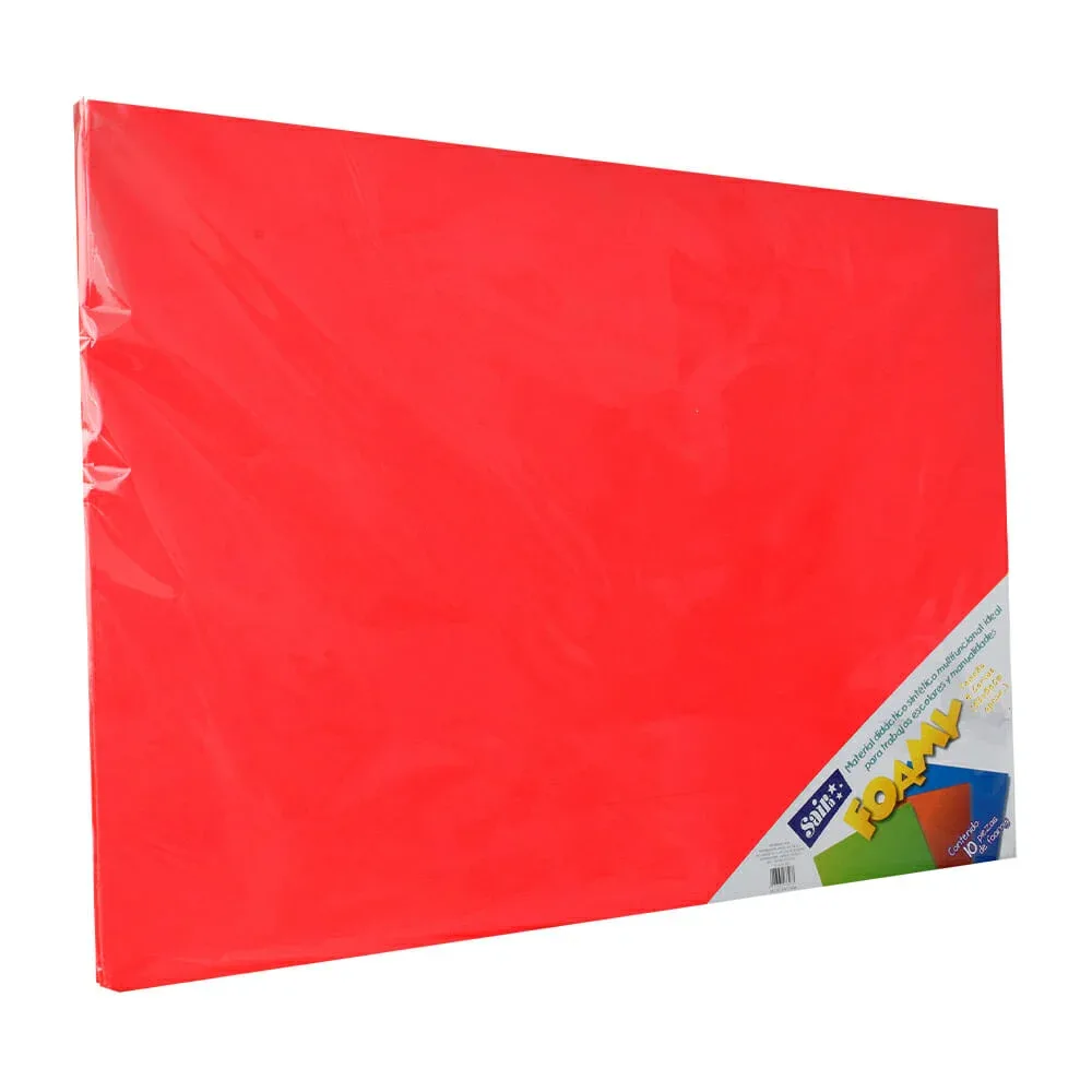 Paquete con 10 hojas de foamy liso tamaño 4 cartas o 43x56cm color rojo / 033015