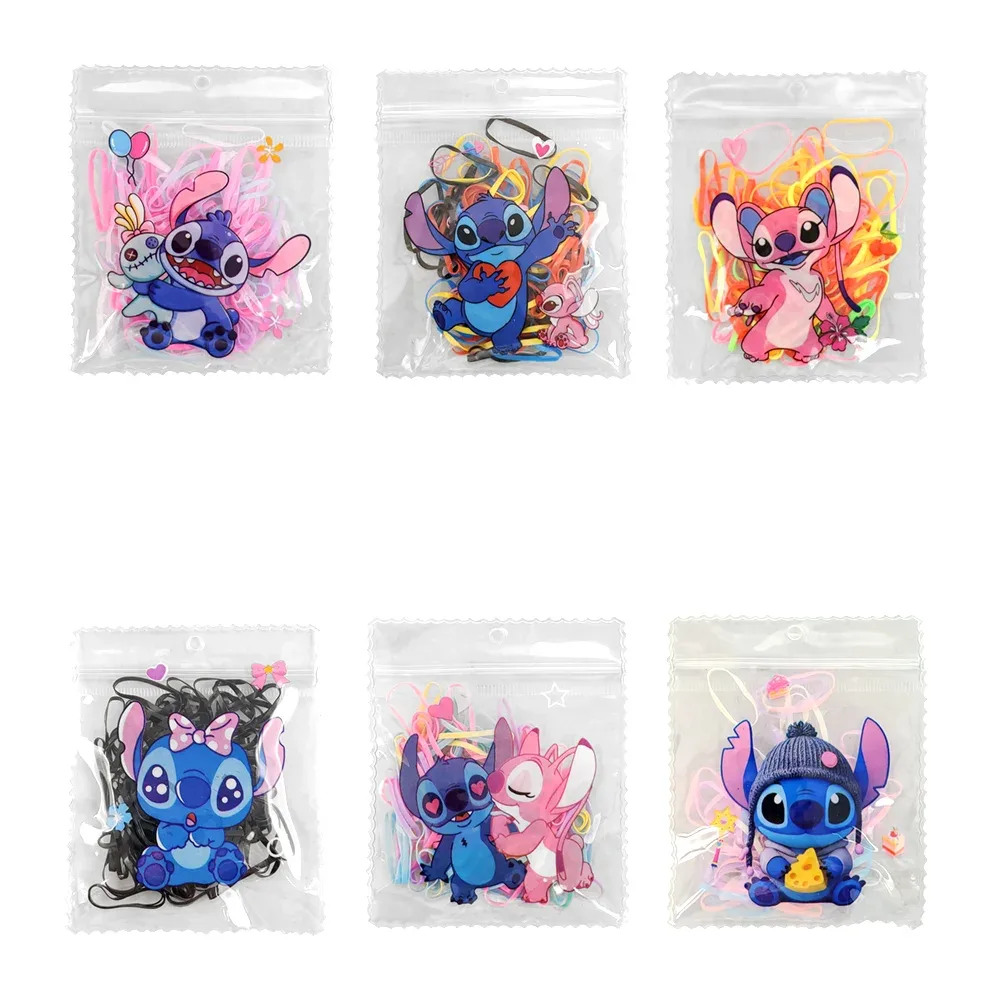 Bolsa tipo ziplock con diseño de personajes stitch y 50 ligas de latex, variedad
