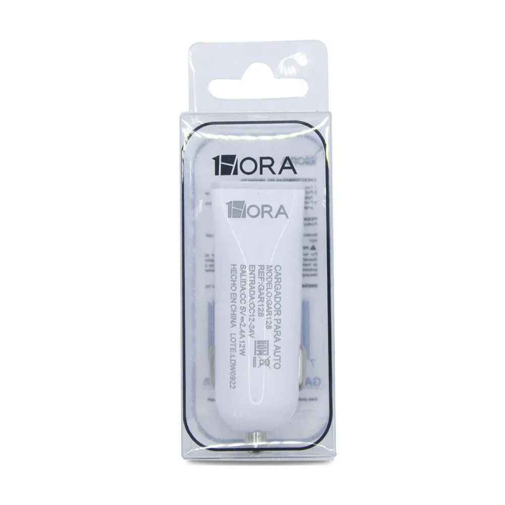 Plug encendedor cargador 1hora con 2 puertos usb para carga 2.4a / gar128