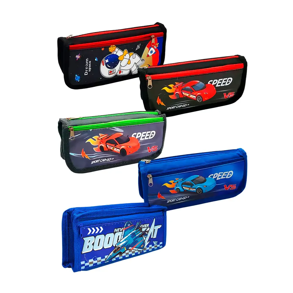 Lapicera de tela con 2 compartimientos y estampado de coches o personajes animados, variedad de modelos / 81160