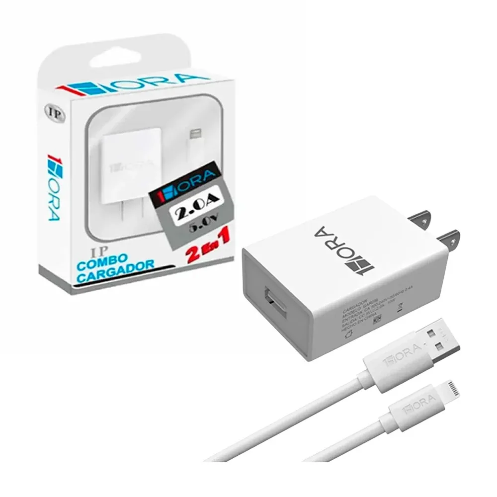 Combo cargador 1hora con entrada lightning iphone para carga 2a / gar088