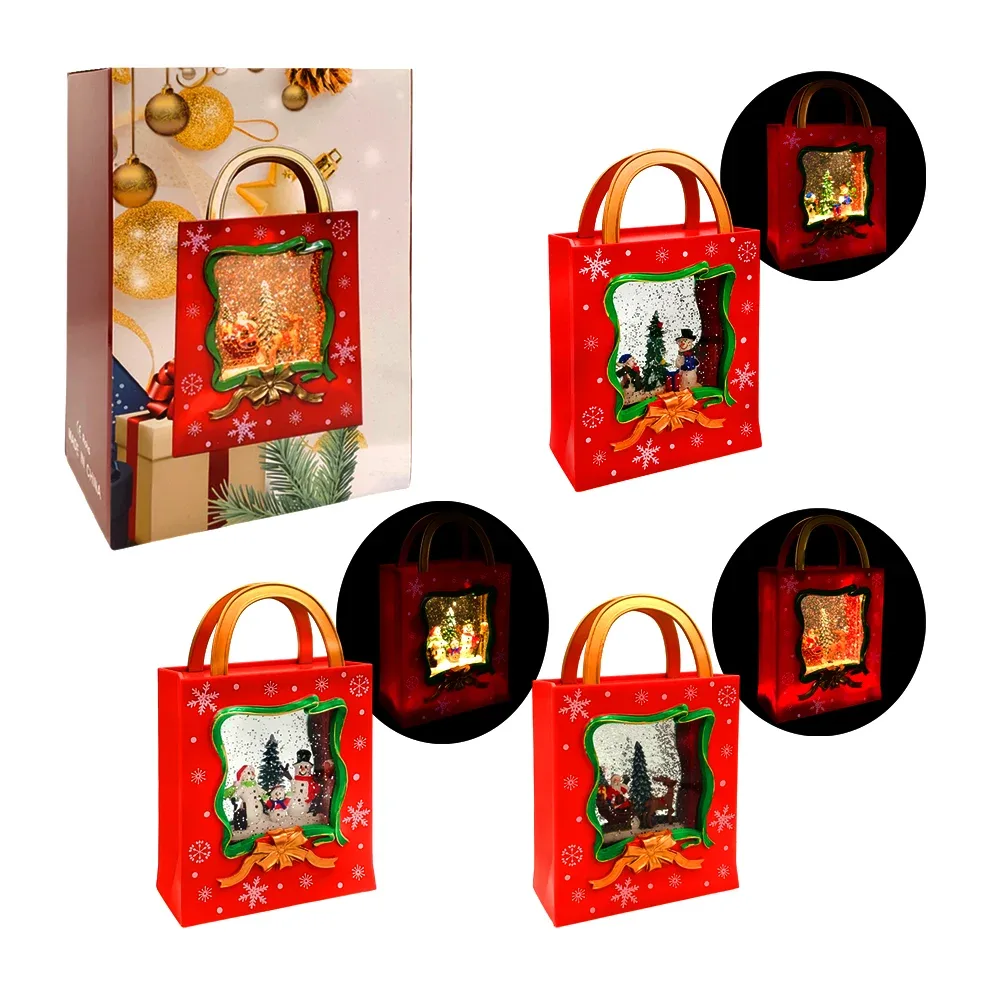 Adorno navideño decorativo bolsa de regalo musical con luz y figura encapsulada