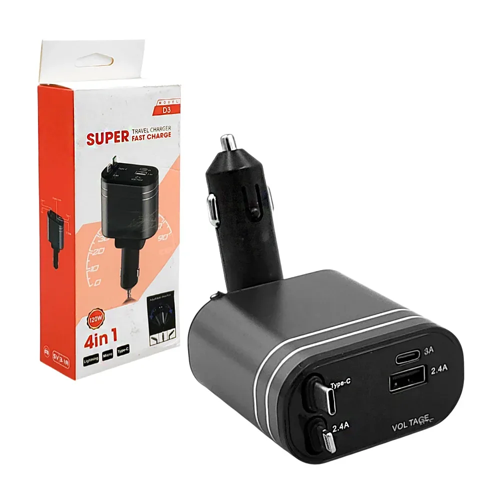 Plug cargador 4 en 1, carga súper rápida, tipo c, lightning, usb-a, giratorio