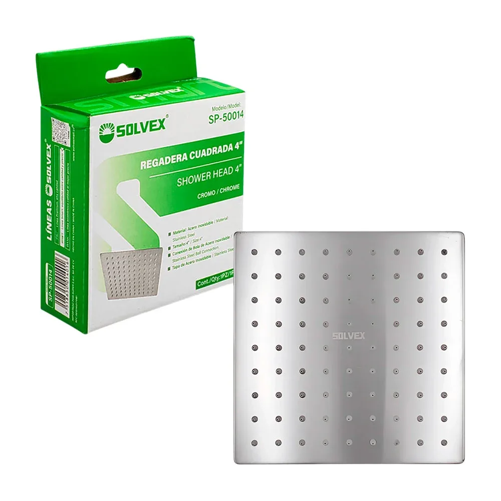Regadera cuadrada pequeña de 4in, metálica, cromada / sp-50014