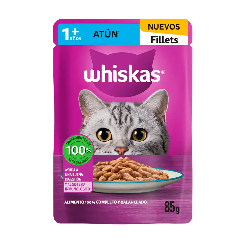 1pz alimento húmedo para gatos, whiskas fillets sabor atún para gatos adultos, 85g / 5908