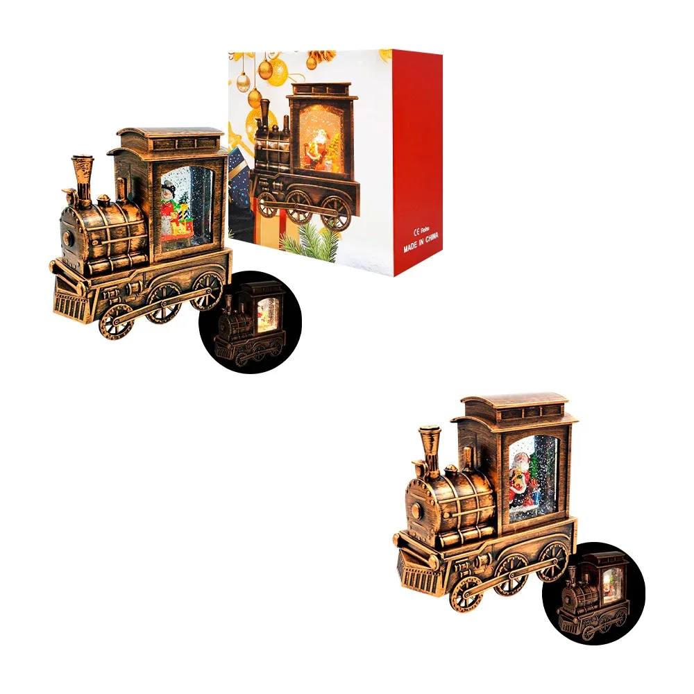 Adorno decorativo navideño musical en forma de tren con figura encapsulada