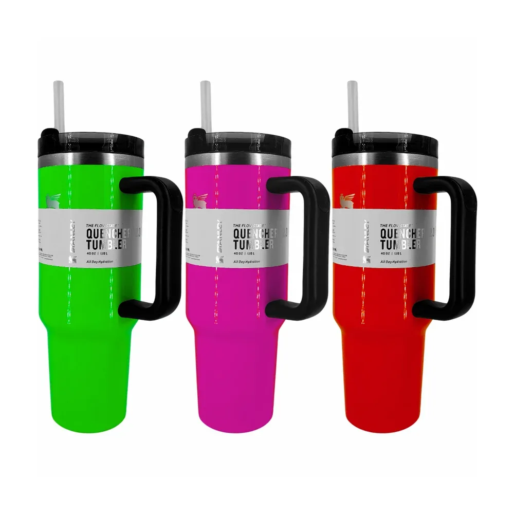 Termo liso de acero inoxidable con tapa con orificio de silicón para popote, asa y capacidad de 1.18 litros, variedad de colores / zy-mhstl404
