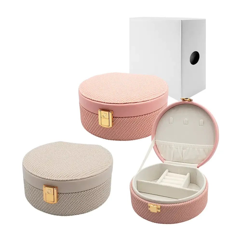 Alhajero redondo con 3 compartimentos, espacio para anillos y collares, variedad