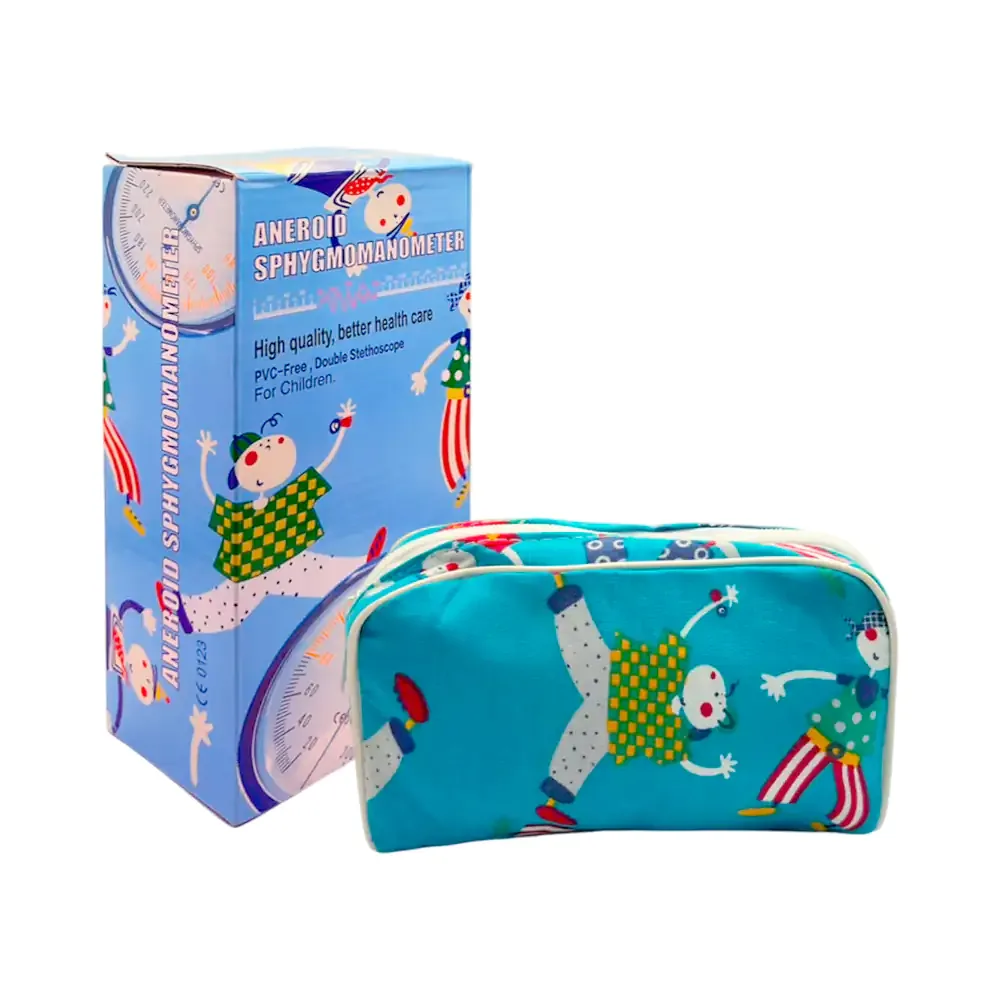 Estuche con baumanómetro / medidor de presión manual con estampado infantil + estetoscopio