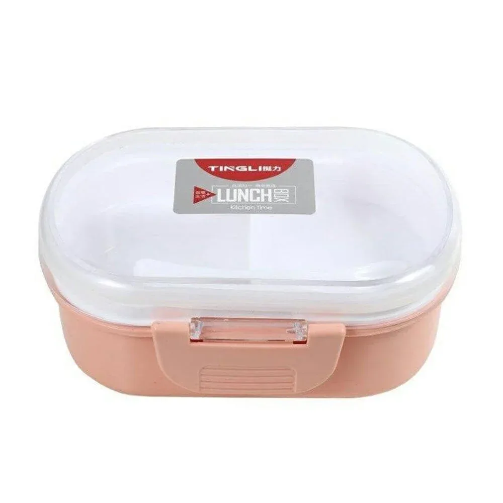 Tupper ovalado tingli de plástico con 2 compartimentos, cuchara y capacidad para 650ml, variedad de colores / 8099