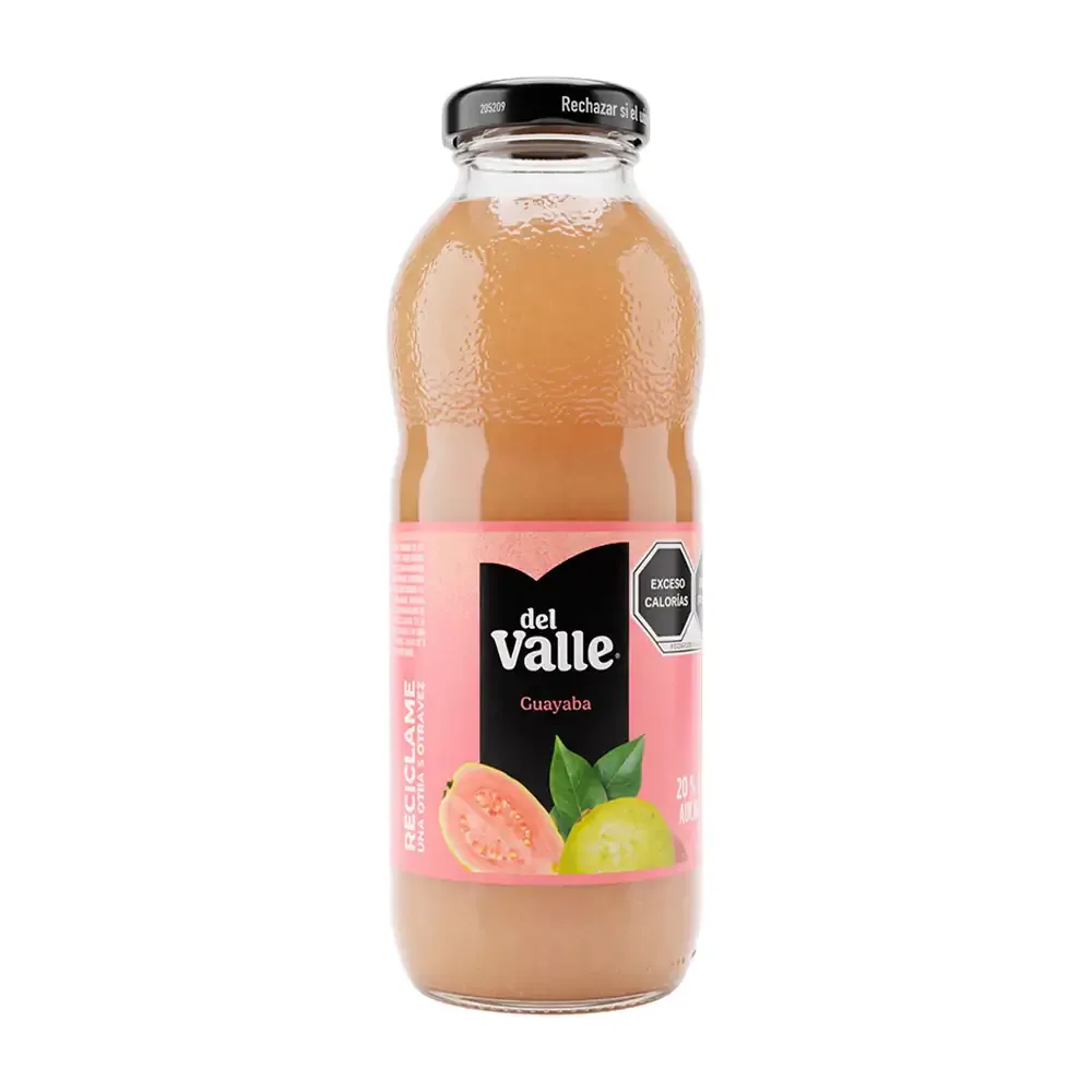 Jugo del valle sabor néctar de guayaba, 413ml en botella de vidrio
