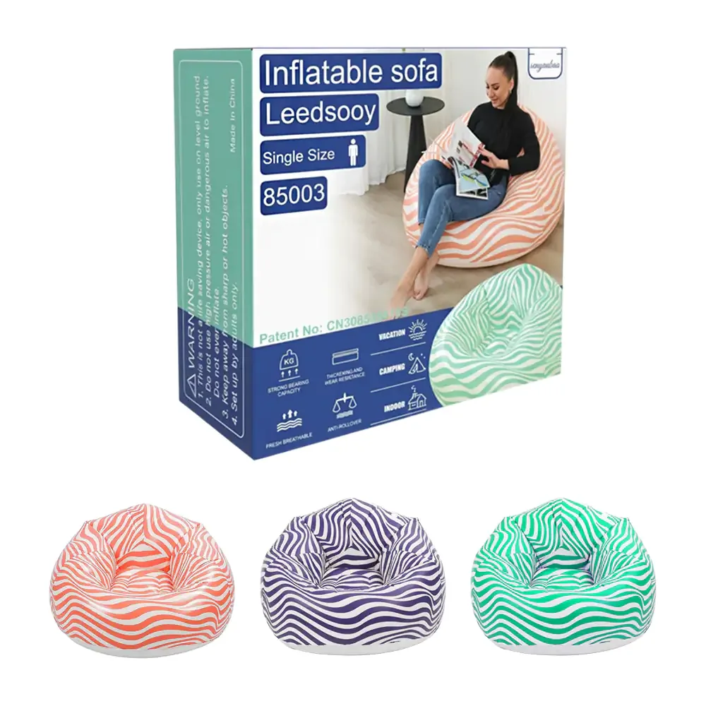 Sillón / sofá inflable redondo tipo puff de 110x100x85cm con diseño de rayas