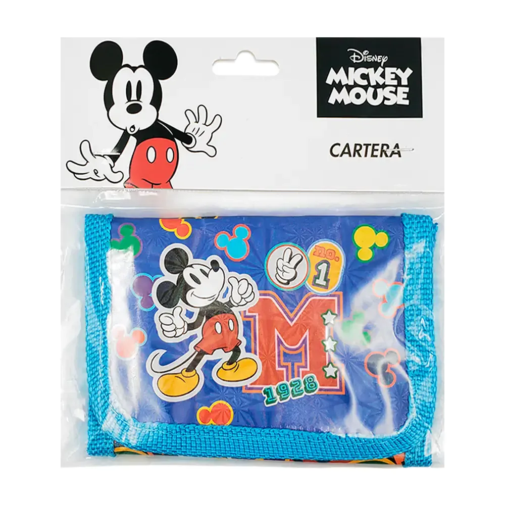 Cartera - billetera infantil, plastificada con estampado de mickey mouse + velcro