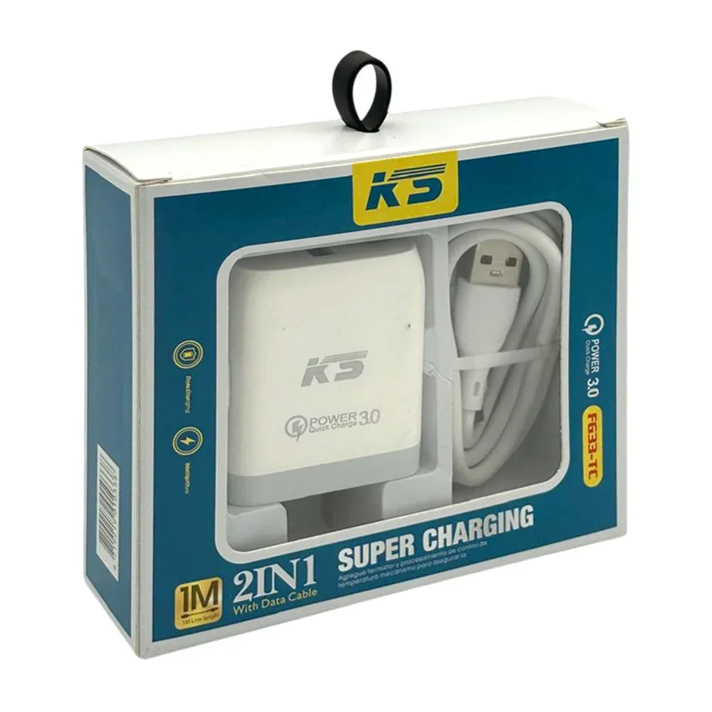 Combo cubo cargador de carga rápida 3.0 con puerto usb + cable usb a tipo c de 1 metro / fg33-tc