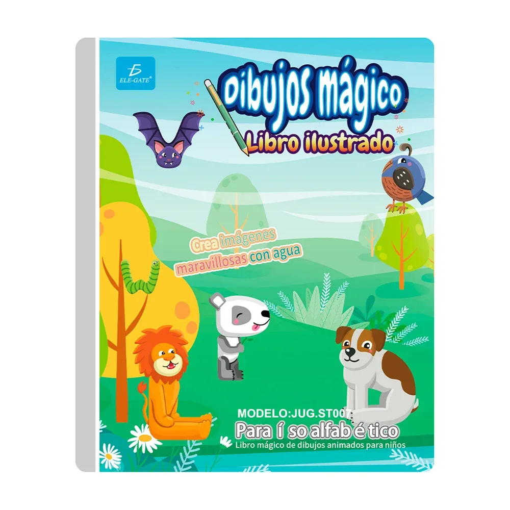 Libro mágico reutilizable con dibujos ilustrados de alfabeto en forma de animales y plumón para agregar agua / jug.st007