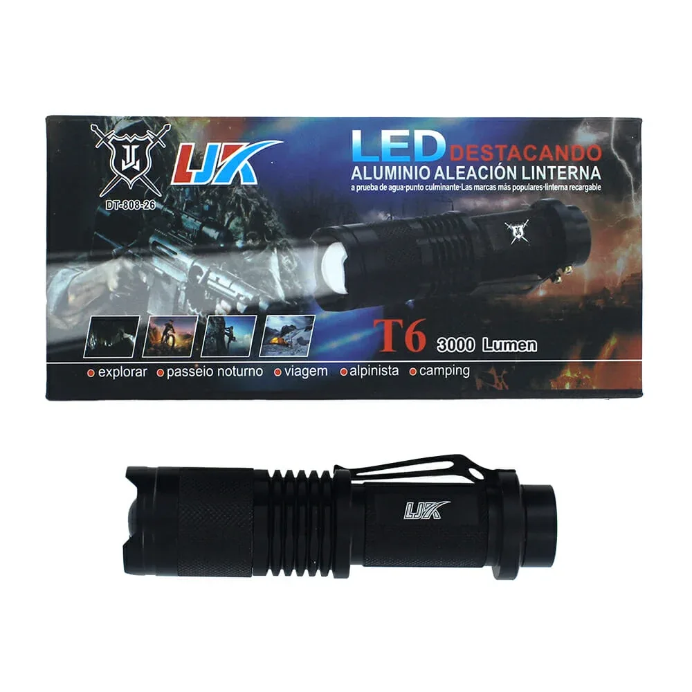 Linterna táctica de mano, recargable con modos de iluminación y gancho / dt-808-26